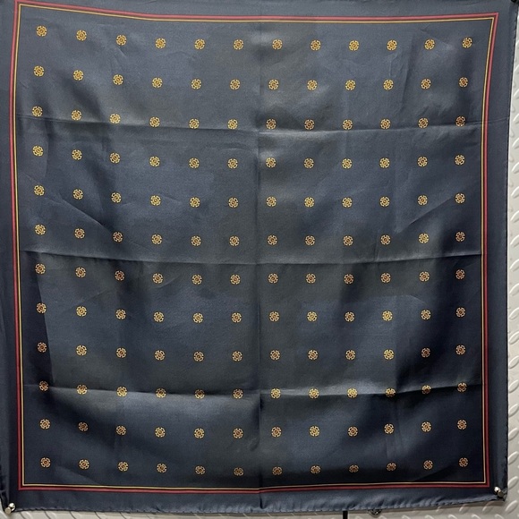 Vintage Terital Montefiber Navy Blue Gold Patterned Scarf made in Italy IOF - Picture 5 of 5